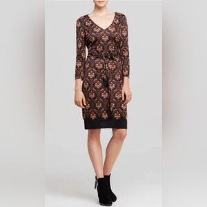 Tory Burch Printed Silk Long Sleeves Belted Midi Dress M